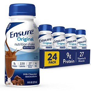 Ensure Original Milk Chocolate Nutrition Shake with Fiber| Meal Replacement Shake | Ready To Drink | 9g Protein, 27 Vitamins and Minerals | 8 fl oz - 24 Pack