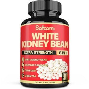 Satoomi 6 in 1 White Kidney Bean Extract Capsules -90 Capsules -3 Month Supply - Extra Blend with Olive Leaf, Green Coffee Bean & Green Tea - Support Carb Scale Down