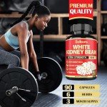 Satoomi 6 in 1 White Kidney Bean Extract Capsules -90 Capsules -3 Month Supply - Extra Blend with Olive Leaf, Green Coffee Bean & Green Tea - Support Carb Scale Down