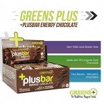 Greens+ Plusbar Energy Bars, Chocolate, Gluten Free Healthy Snacks with Organic Super Greens, Superfoods & Dark Chocolate, Vegan, Dairy Free & Non GMO, 8g Protein Meal Replacement Bars, 12 Bars