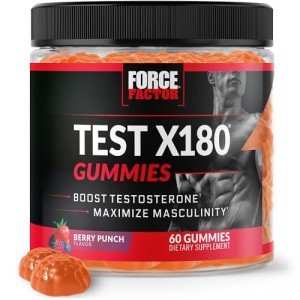 Force Factor Test X180 Gummies Testosterone Booster for Men with Tongkat Ali, Horny Goat Weed, Tribulus Terrestris, Fenugreek, & Black Maca, Supplement Men, Berry Punch, 60 Gummies, 1-Pack