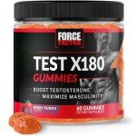 Force Factor Test X180 Gummies Testosterone Booster for Men with Tongkat Ali, Horny Goat Weed, Tribulus Terrestris, Fenugreek, & Black Maca, Supplement Men, Berry Punch, 60 Gummies, 1-Pack