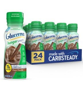 Glucerna Hunger Smart Shake, Diabetic Drink to Support Blood Sugar Management, 15g Protein, 180 Calories, Classic Chocolate, 10-fl-oz Bottle, 24 Count