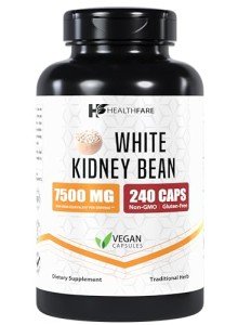 Healthfare White Kidney Bean Extract Supplement, 7500mg | 240 Veg Capsules | 20x Concentrated | Non-GMO | Gluten-Free
