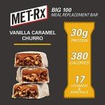 MET-Rx Big 100 Colossal Protein Bars, Vanilla Caramel Churro Meal Replacement Bars, Brown, 9 Count (Pack of 2)