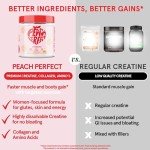 Peach Perfect Creatine Monohydrate Powder, Pink Lemonade, Glute Builder Creatine for Women with Collagen, BCAAs, 5g Vegan Micronized Creatine per Serving, for Energy, Muscle Support, 30 Servings