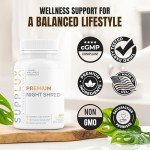 PREMIUM Night Shred - Bed Time Weight Loss Pills for Women & Fat Burner for Men - Sleep Aid, Appetite Suppressant, Metabolism Booster | 16 Research Backed Ingredients for Sleep, Relaxing - 60 Capsules