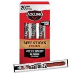 Jack Link's Beef Sticks, Original - Protein Snack, Meat Stick with 6g of Protein, Meat Snack Sticks Made with 100% Beef, Keto Friendly, Individually Wrapped - 0.92 Oz. (20 Count)