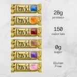 David High Protein Bars No Sugar - Sugar Free Protein Bars, Low Carb, Gluten Free - 28g of Protein, 150 Calories - David Bar On-The-Go Snack - Variety Pack (All Flavors), Pack of 6