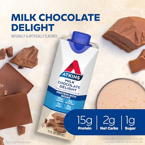 Atkins Chocolate Delight Protein Shake, Low Carb, 12-Pack