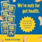 Gut Nuts Fermented Organic Cashews for Gut Health - Tangy, Umami, & Salty Flavors - Super Crunchy Low Carb Keto Snacks - Low Sugar Prebiotic & Postbiotic Cashew Snacks - 3oz Pouch (Pack of 6)