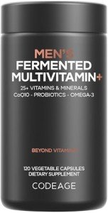 Codeage Men’s Daily Multivitamin – 25+ Essential Vitamins & Minerals, Organic Whole Foods, Probiotics, Omega-3, Zinc, Vitamins A, B, C, D, E & K – 120 Capsules