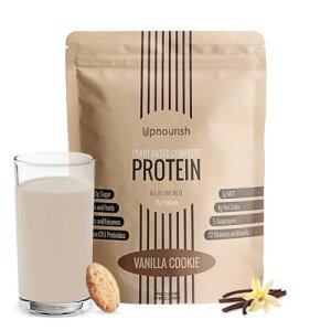 UpNourish Vanilla Cookie Vegan Protein Powder 54 Superfoods Powder,1.5 Billion CFU Probiotics 21g Plant Based Protein,No Sugar No Dairy No GMO Dairy Free,Meal Replacement Shake Keto-Friendly Low-Carb Diet,15 Servings