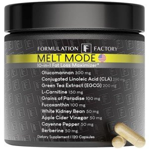 Melt Mode 10-in-1 Wellness Supplement with Green Tea Extract, L-Carnitine, CLA, Glucomannan & More (120 Capsules - 2 Month Supply)