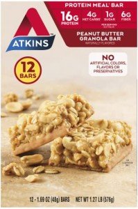 Atkins Peanut Butter Granola High Protein Bar, High Fiber , 16g Protein, 1g Sugar, 4g Net Carb, Keto Friendly, 12 Count
