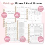 Fitness & Food Journal for Women, Undated 150-day Workout & Wellness Planner with Measuring Tape, Pink Weight Loss Journal for Setting Goals Tracking Exercise Training Diet Progress (9.5’’*7’’)