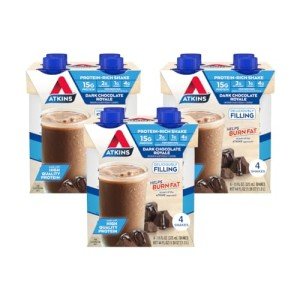 Atkins Dark Chocolate Royale Protein Shake, High Protein Shakes, Low Glycemic, Low Carb and Low Sugar Chocolate Flavored Protein Shakes, Keto Friendly, 12 Count