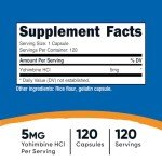 Nutricost Yohimbine HCl 5mg, 120 Capsules - Gluten Free and Non-GMO