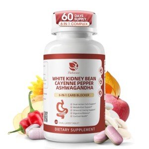 Lukaree White Kidney Bean Extract, 6 In1 Complex - Cayenne Pepper, Ashwagandha, Apple Pectin, Inulin, Potato Extract for High Absorption, Support Intestinal Health, 120 PCS