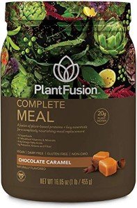 PlantFusion Complete Meal Replacement Shake - Plant Based Protein Powder with Superfoods, Greens & Probiotics - Vegan, Gluten Free, Soy Free, Non-Dairy, No Sugar, Non-GMO - Chocolate Caramel 1 lb