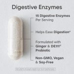 Sports Research Digestive Enzymes with Probiotics & Ginger - Plant Based for Dairy, Protein, Sugar & Carbs - Non-GMO Verified & Vegan Friendly (90 Veggie Capsules)