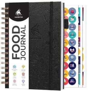 Clever Fox Food Journal Spiral - Daily Food Diary, Meal Prep Planner to Track Calories & Nutrients, Weight Loss Tracker Notebook (Black)