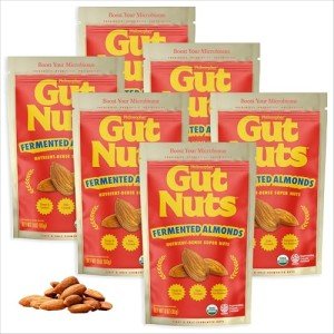 Philosopher Foods Gut Nuts - Fermented Almonds for Gut Health - Tangy, Umami, & Salty Flavors - Super Crunchy Low Carb Keto Snacks - Low Sugar Prebiotic & Postbiotic Almond Snacks - 3oz Pouch (6 Pack)