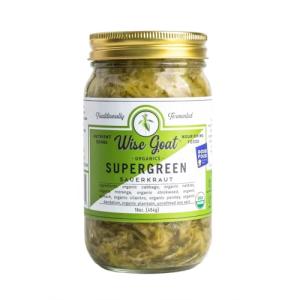 Raw Organic Fermented Probiotic Sauerkraut, "Supergreen" Variety [Vegan, Gluten Free, Non-GMO, Probiotic] 16oz Glass Jar by Wise Goat Organics