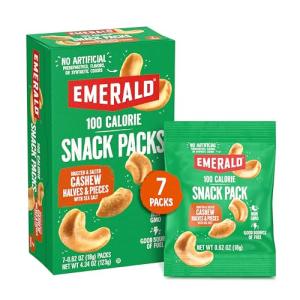 Emerald Nuts Roasted and Salted Cashews 7ct (1-Pack), 100-Calorie Individual Packs, Kosher Certified, Non-GMO, Contains No Artificial Preservatives, Flavors or Synthetic Colors