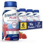 Ensure Plus Strawberry Nutrition Shake | Meal Replacement Shake | Ready To Drink | 16g Protein and 27 Vitamins and Minerals | 8 fl oz - 6 Pack