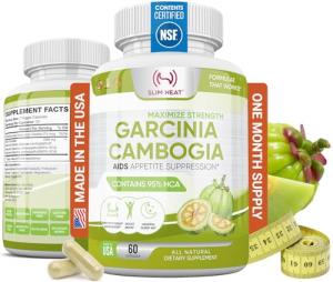 Slim Heat 100% Pure Garcinia Cambogia Extract with 95% HCA - Manage Food Cravings - Best Carb Blocker for Women & Men - Max Strength Garcinia Cambogia Raw Diet Pills Made in USA - 60 Veggie Capsules