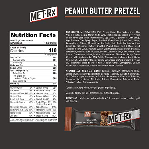 MET-Rx Big 100 Colossal Protein Bars - Peanut Butter Pretzel (9 Pack)