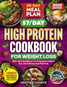 The $7/Day High Protein Cookbook for Weight Loss: 124 Easy Low Carb Recipes + 30-Day Meal Plan to Burn Fat Naturally, Boost Metabolism, Feel Full & Eat Healthy Without the Stress