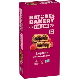 Nature’s Bakery Whole Wheat Fig Bars, Raspberry, Real Fruit, Vegan, Non-GMO, Snack bar, 1 box with 12 twin packs (12 twin packs)