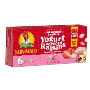 Sun-Maid Strawberry & Vanilla Yogurt Coated Raisins - (6 Pack) 1 oz Snack-Size Box - Yogurt Covered Dried Fruit for Lunches and Back to School Snacks