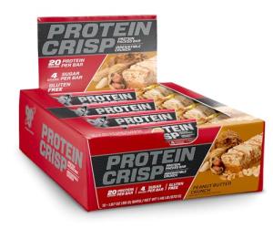 BSN Protein Bars - Protein Crisp Bar by Syntha-6, Whey Protein, 20g of Protein, Gluten Free, Low Sugar, Peanut Butter Crunch, 12 Count