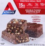 Atkins Double Fudge Brownie Protein Meal Bar, High Fiber, 15g Protein, 1g Sugar, 4g Net Carb, Meal Replacement, Keto Friendly