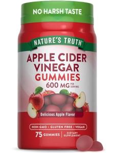 Nature's Truth Apple Cider Vinegar Gummies | 600 mg | 75 Gummies | Apple Flavor | Vegan, Non-GMO, Gluten Free Supplement