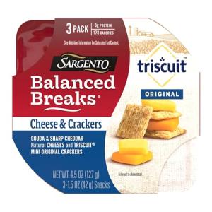 Sargento Balanced Breaks Cheese & Crackers, Natural Gouda & Sharp Cheddar Cheeses and TRISCUIT Mini Original Crackers Snack Kit, 3-Pack
