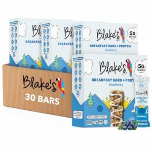 Blake's Breakfast Bars with Protein — Blueberry (30 Count), 5g Clean Plant-Based Protein, Gluten Free, Nut Free, Dairy Free & Vegan, Healthy Snacks for Kids or Adults, School Safe