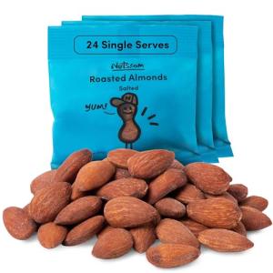 Nuts.com Roasted Almonds (50% Less Salt) – 24 Single-Serve Bags – Healthy, Gluten-Free, High-Protein, Low-Carb Keto Snacks for Adults – Individually Wrapped Nuts – Shelf-Stable Bulk Snacks for Office or Road Trips