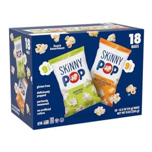 SkinnyPop Popcorn, Original and Dairy Free White Cheddar, Gluten Free, Non-GMO, 0.5oz Individual Size Snack Bags (18 Count)