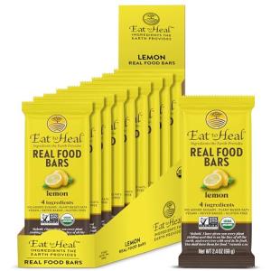 EatToHeal Lemon Real Food Bar - Organic Vegan Healthy Gluten Free Protein Bars - Low Sugar Meal Replacement Bar, Non GMO, Never Baked, Plant Based - Crafted to Enjoy, Not Sit on Shelves