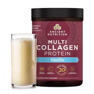 Ancient Nutrition Collagen Peptides Powder, Multi Collagen Protein, Women & Men, Vitamin C, Probiotics, Hydrolyzed Collagen, Supports Skin, Joints, Gut Health, Vanilla, 45 Servings