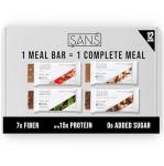SANS Meal Replacement Protein Bar, Gluten Free, Healthy High Protein Snacks, High Fiber, No Sugar Added, Dairy Free, Soy Free, Variety Pack, 12 Bars