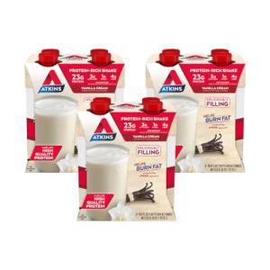 Atkins Vanilla Cream Meal Size Protein Shake, 23g Protein, Low Glycemic, 3g Carb, 1g Sugar, Keto Friendly