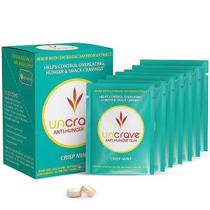 UnCrave Gum Infused with 100% Pure Saffron Extract – Control Cravings - Improve Mood - Vision Health – Crisp Mint (14 Pieces)