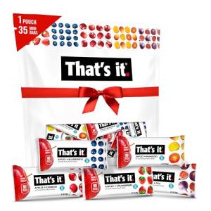 That's it. Mini Fruit Bars (Variety 35 Pack) No Sugar Added, Plant-Based, Vegan & Gluten Free, Breakfast Bar, Paleo, for Children & Adults, Non GMO, Fiber (7 Blueberry, 7 Cherry, 7 Fig, 7 Mango, 7 Strawberry)