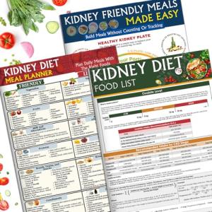 Nonlae Set of 3 Kidney Disease Food Charts – Renal Diet Plan for CKD, Dialysis, Kidney Stones & Hyperoxaluria, Foods to Eat and Avoid, Low Sodium, Potassium, Phosphorus, Oxalate, Carbs, Protein & Calories Food List, Kidney Diet Guide for Beginners