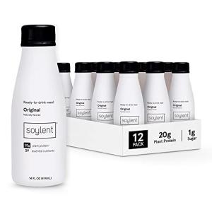 Soylent Original Meal Replacement Shake, Ready-to-Drink Plant Based Protein Drink, Contains 20g Complete Vegan Protein and 1g Sugar, 14oz, 12 Pack